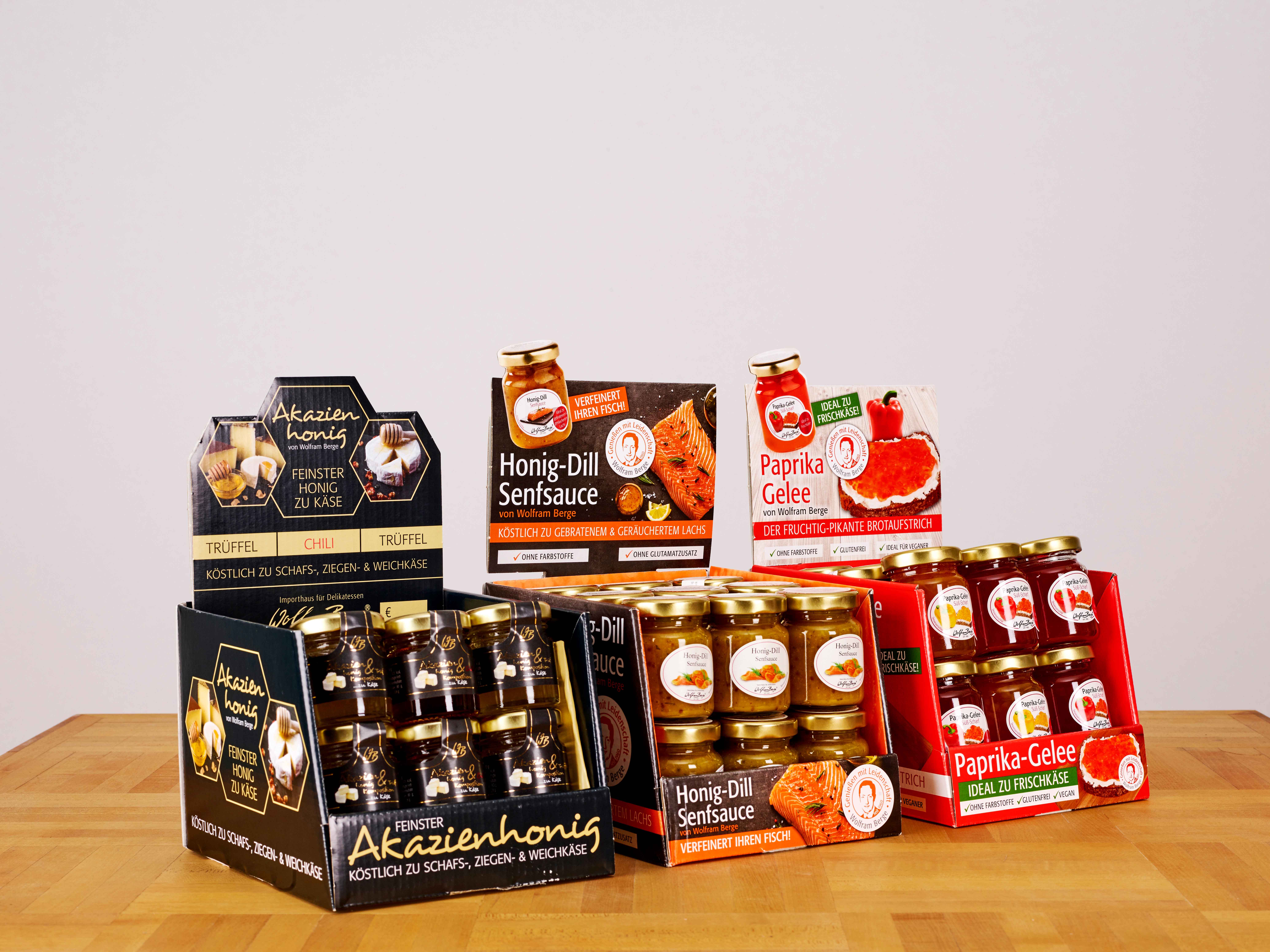 Shelf Ready Verpackungen aus Wellpappe für Marmeladen und Honig 